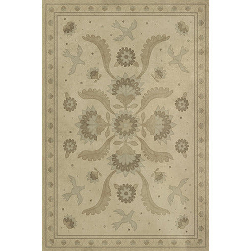 Vinyl Floorcloth - Williamsburg Applique - The Greenest Dells (size options)