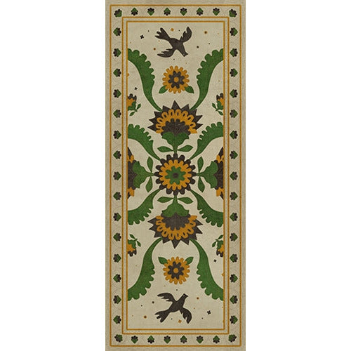 Vinyl Floorcloth - Williamsburg Applique - The Greenest Dells (size options)