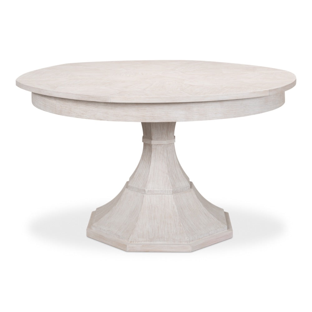 60 Round Pedestal Dining Table in Whitewash, Wood Round Dining Table