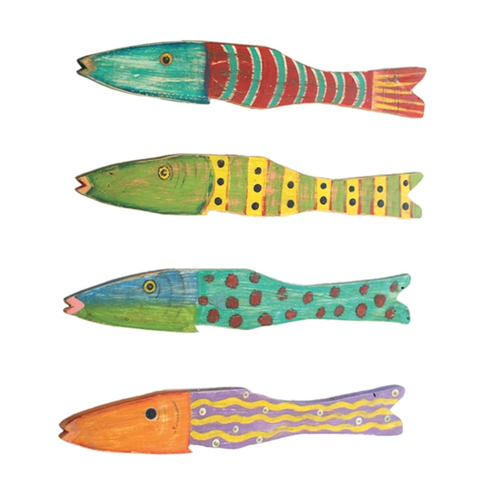 Recycled Wood Fish Wall Art - Set of 4