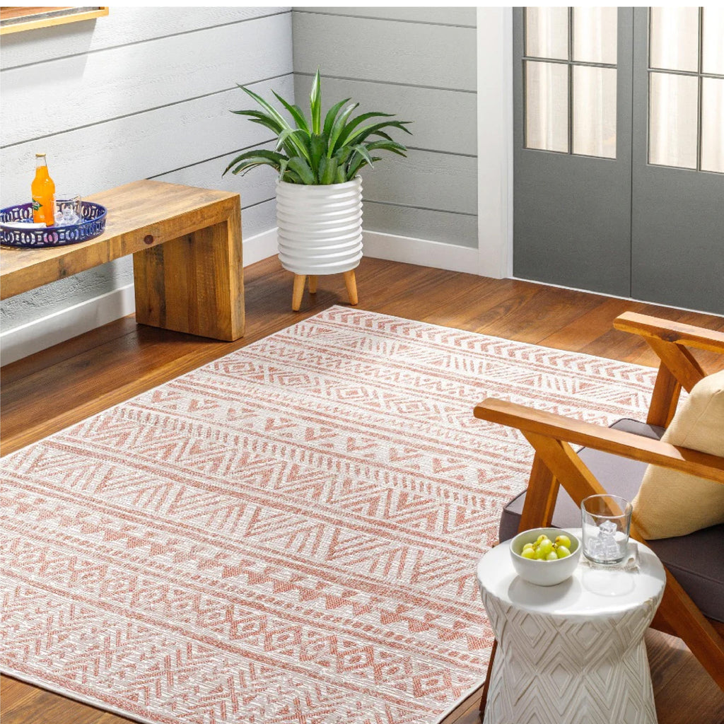 geometric coral outdoor rug 