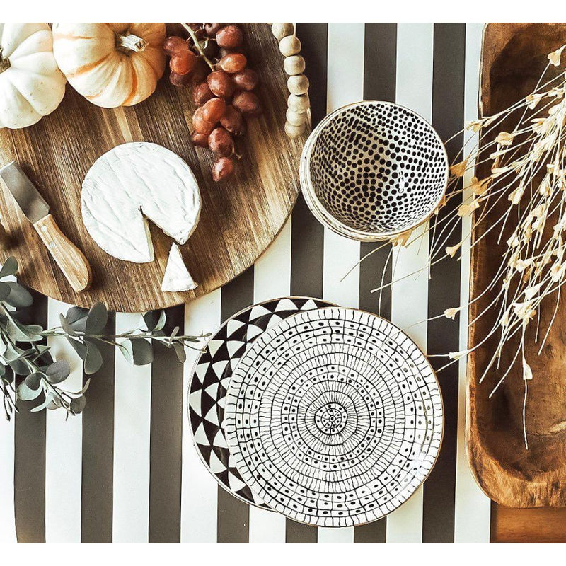 black and white striped paper table runner 