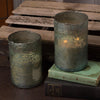 candle 2 wick mottled green bubbled glass