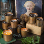 metal round candle copper patina single wick multiple sizes