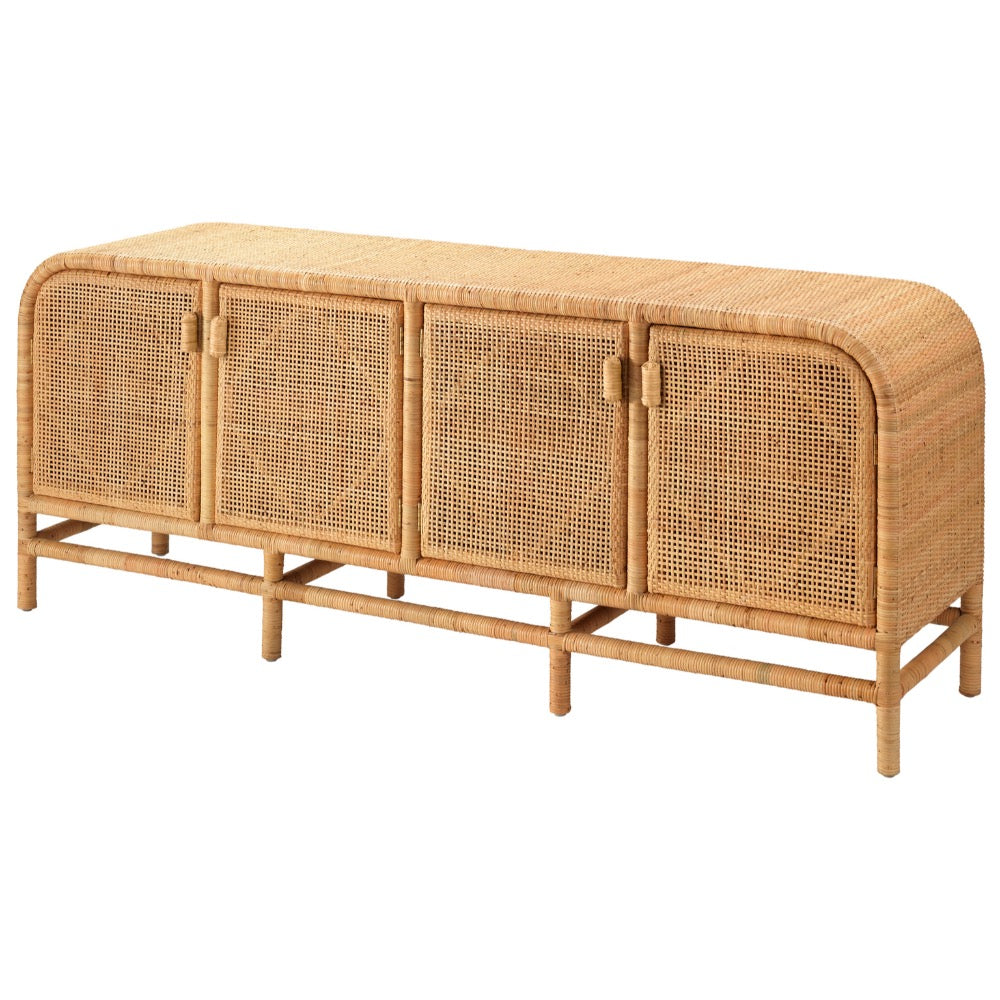 rattan four door sideboard organic rounded frame cane doors