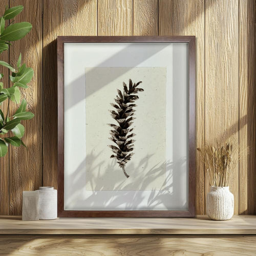 photography handmade paper pinecone natural wall art on wooden wall with plants nearby