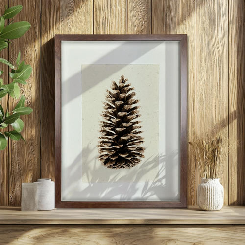 photography handmade paper pinecone natural wall art on wooden wall with plants nearby