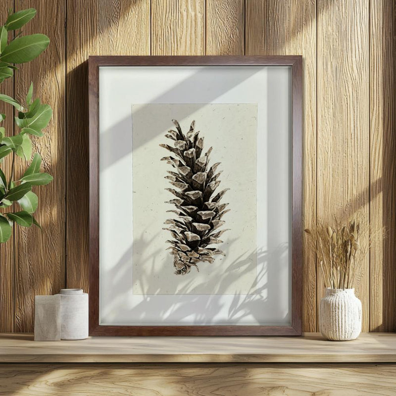 photography handmade paper pinecone natural wall art on wooden wall with plants nearby