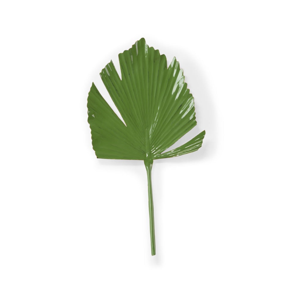 wall decor green enamel organic palm leaf left