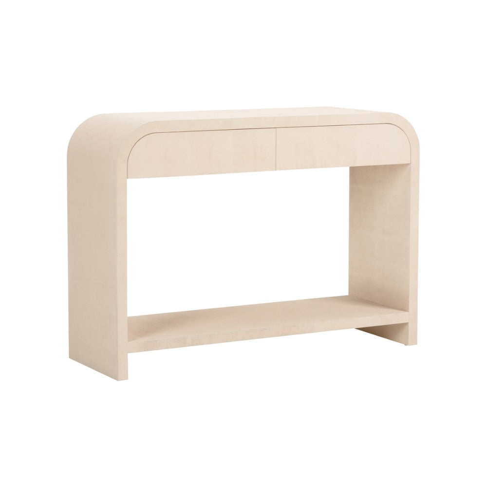 cream console drawers rounded corners