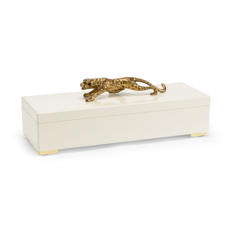 cream antique gold wood decor box cheetah knob