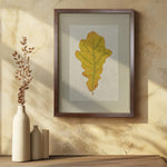 photography handmade paper oak leaf nature wall art n wooden frame on neutral wall