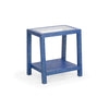 blue raffia side table wood glass top 