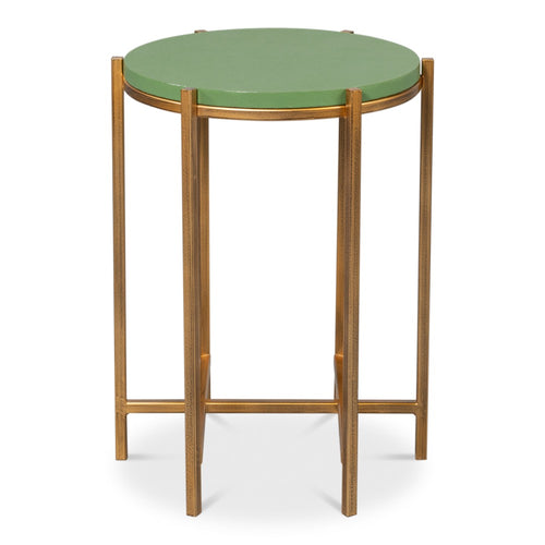 watercress shagreen round side table gold frame leather wood iron