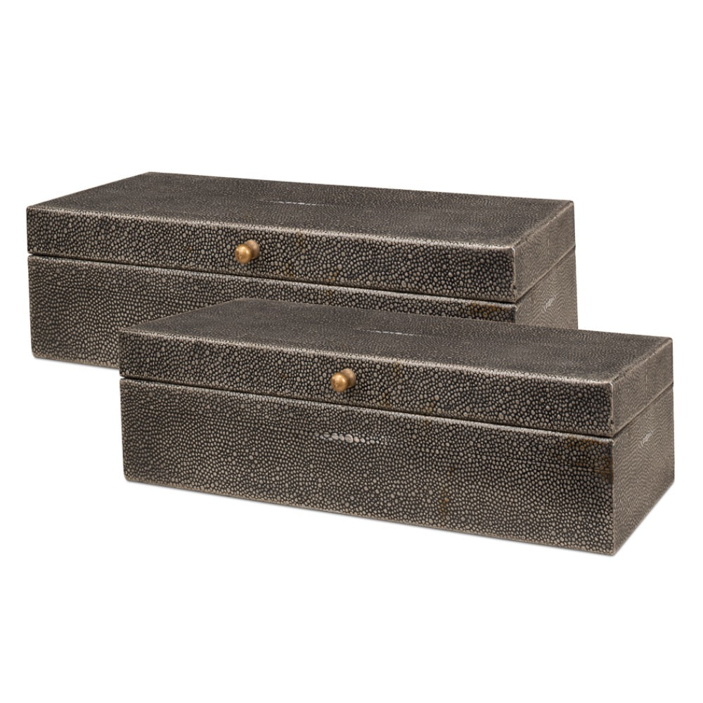 shagreen decor box set rectangle antique gray finish