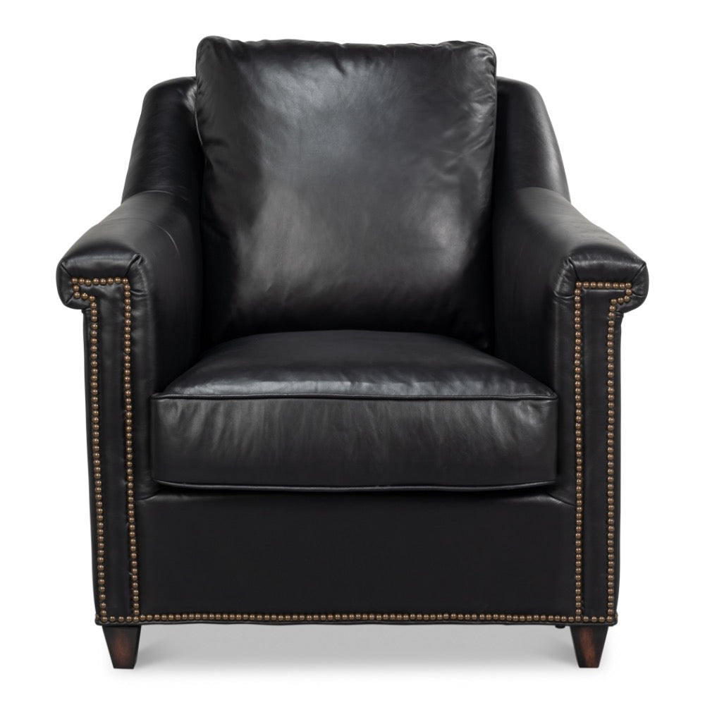 leather armchair black onyx nailhead trim