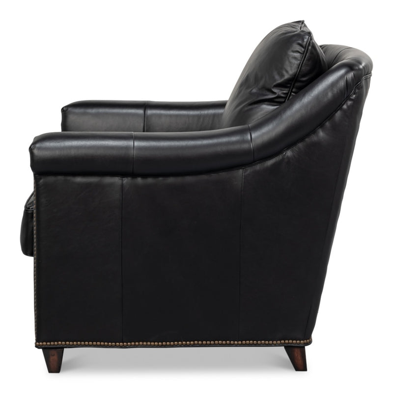 leather armchair black onyx nailhead trim