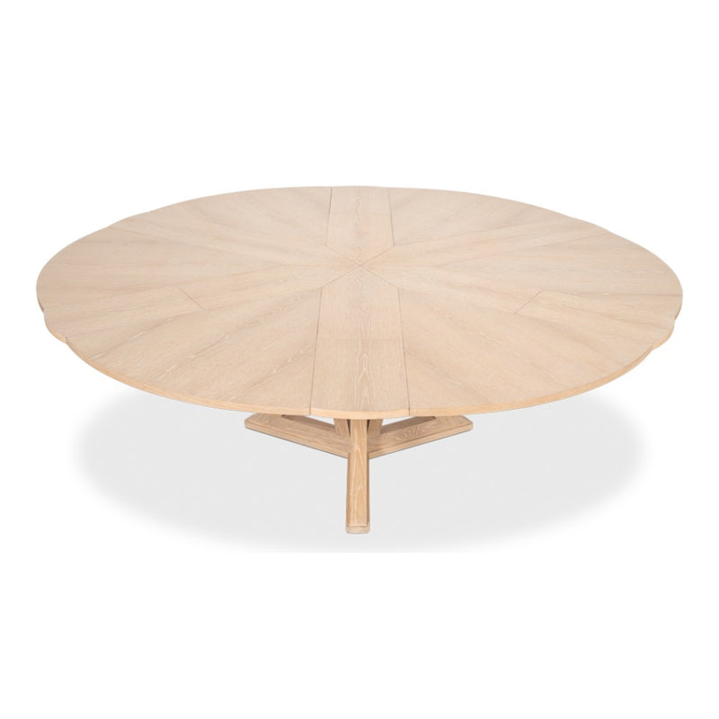 round bleached oak round expandable jupe dining table large