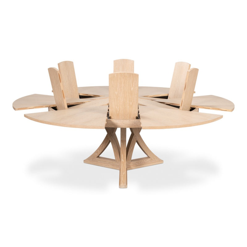 round bleached oak round expandable jupe dining table large