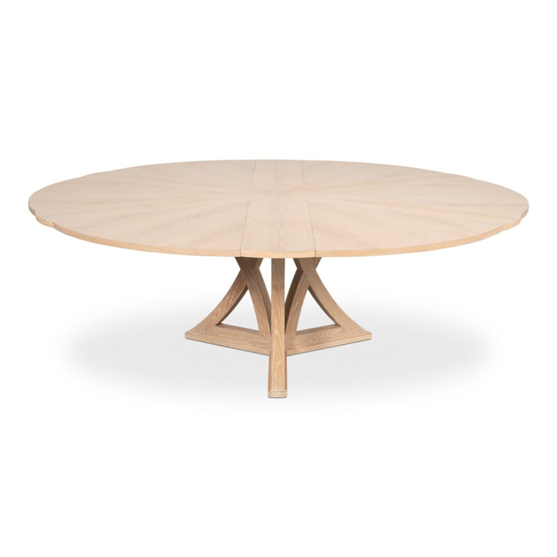 round bleached oak round expandable jupe dining table large