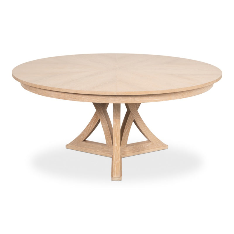 round bleached oak round expandable jupe dining table large