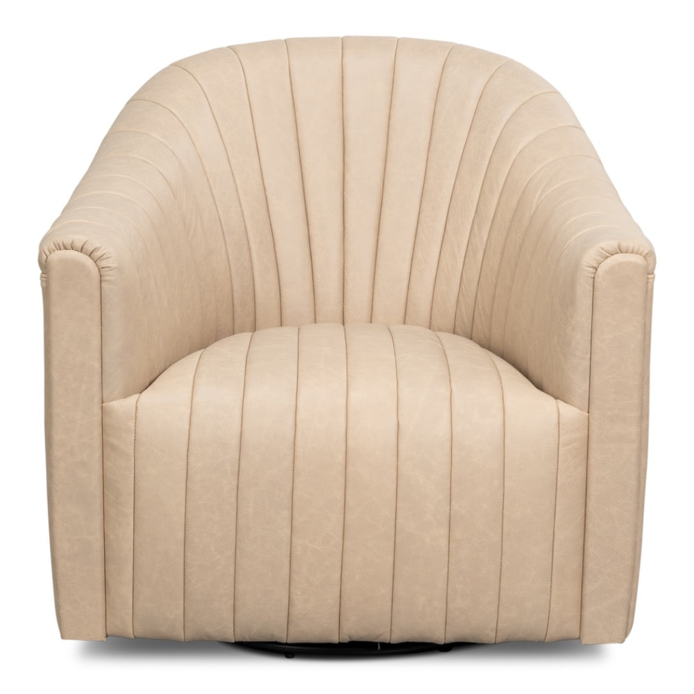 cow leather cappucino white swivel chair tufted