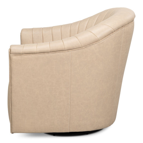 cow leather cappucino white swivel chair tufted