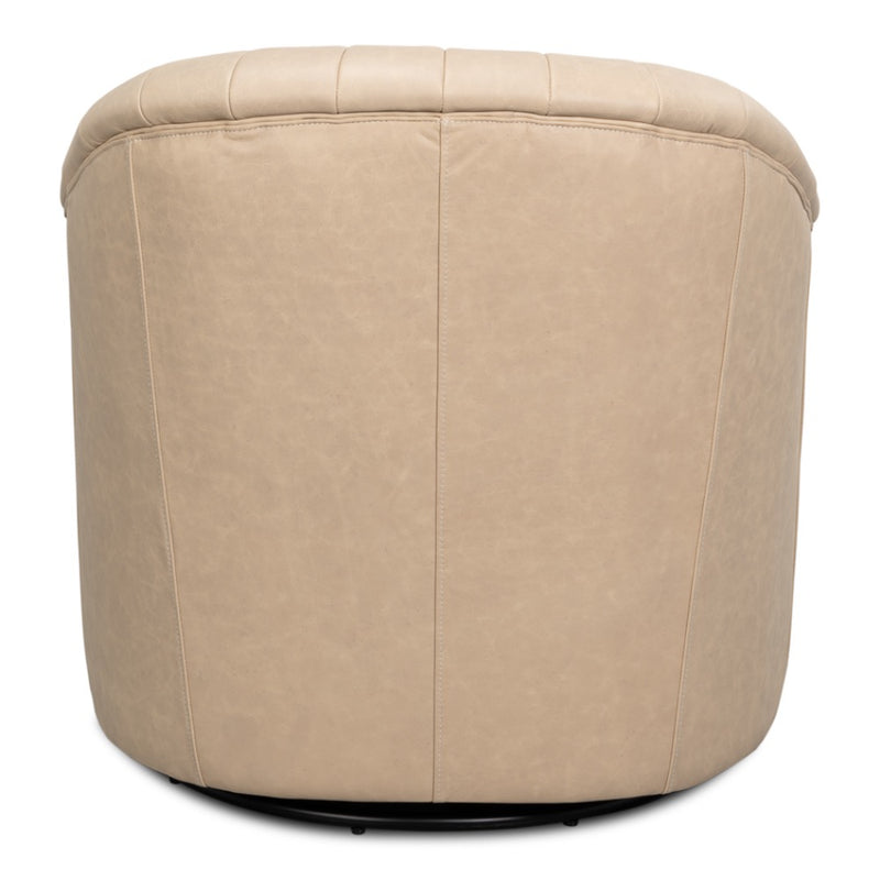 cow leather cappucino white swivel chair tufted