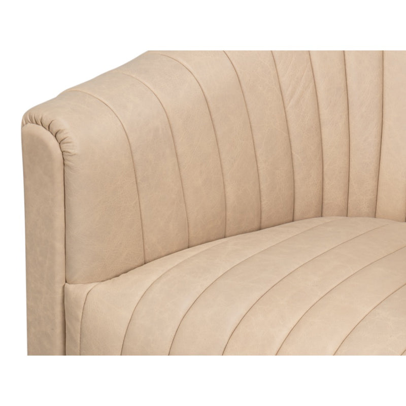 cow leather cappucino white swivel chair tufted