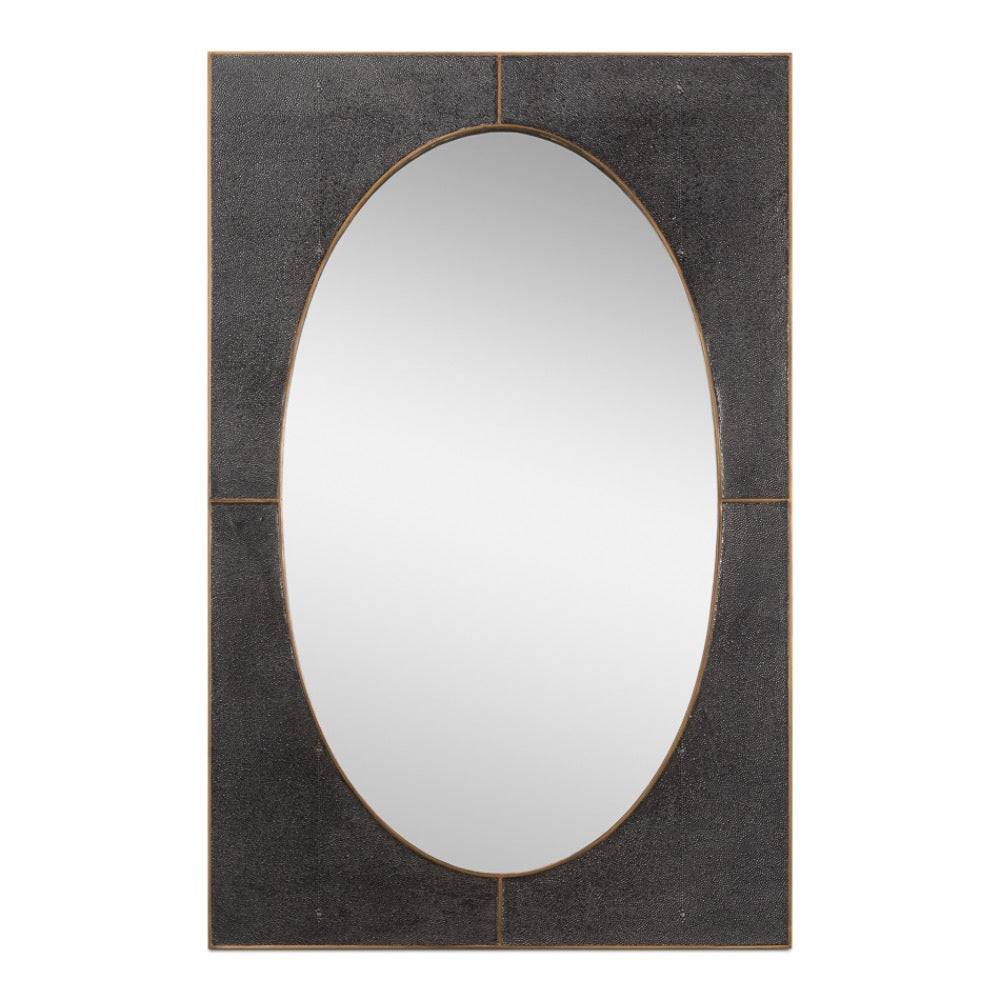 antique gray shagreen mirror rectangle frame brass detail