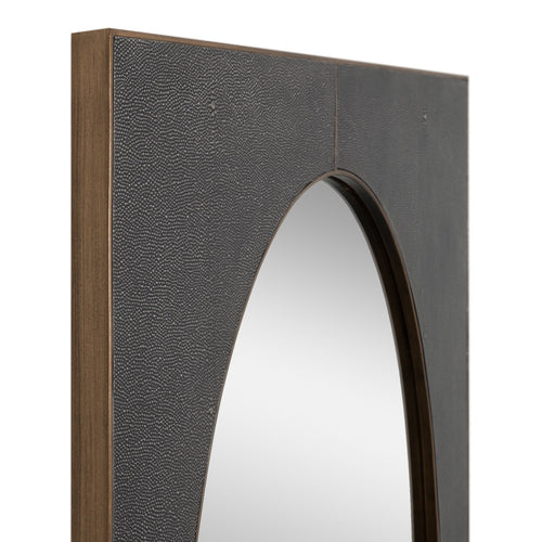 antique gray shagreen mirror rectangle frame brass detail