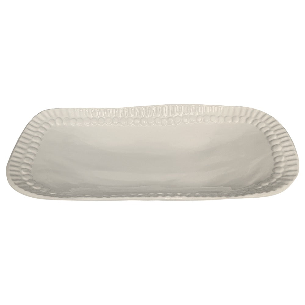 cream oval serving platter dotted edge