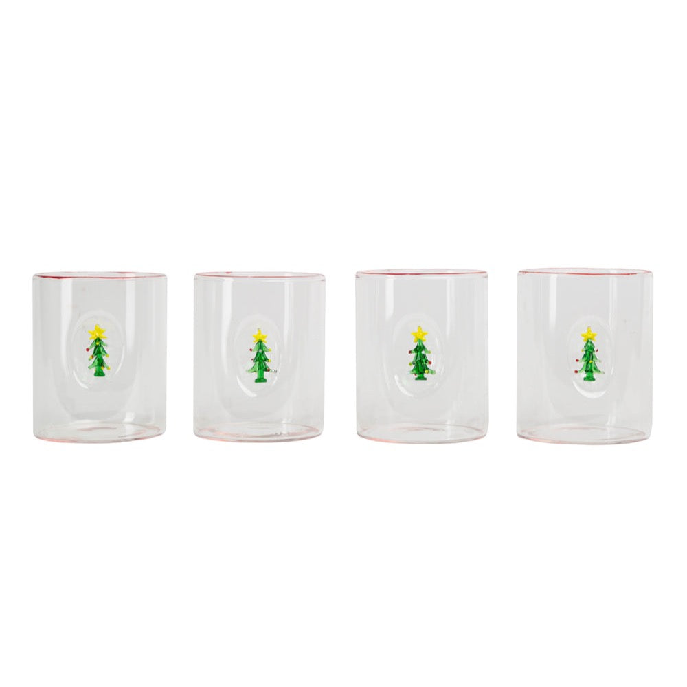 red rimmed highball glasses christmas set 