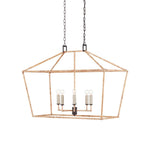 rattan wrapped iron hanging rectangle lantern light fixture