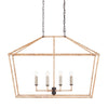 rattan wrapped iron hanging rectangle lantern light fixture