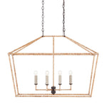 rattan wrapped iron hanging rectangle lantern light fixture