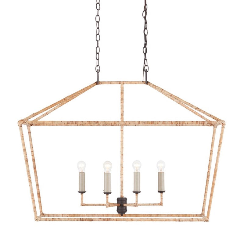 rattan wrapped iron hanging rectangle lantern light fixture