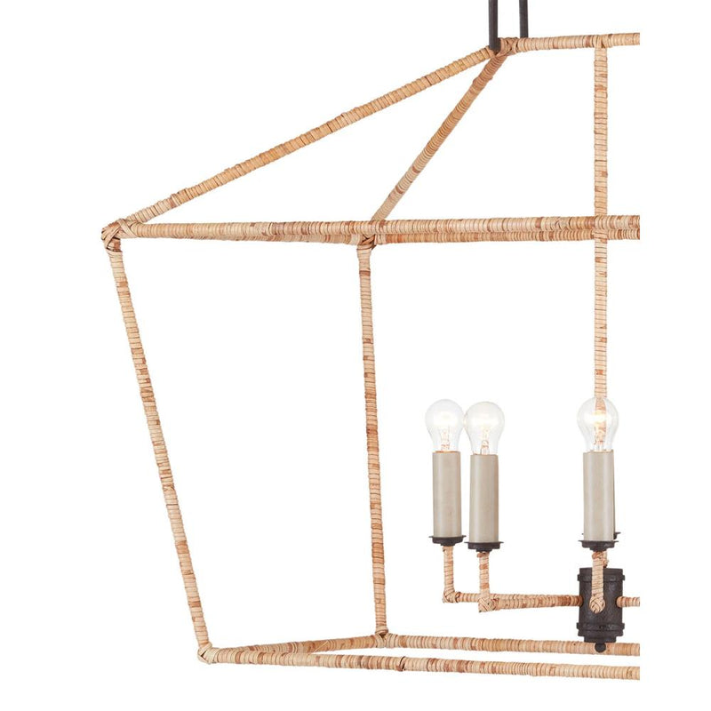 rattan wrapped iron hanging rectangle lantern light fixture