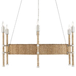 round chandelier abaca rope wrapped frame 6-bulb silver leaf detail