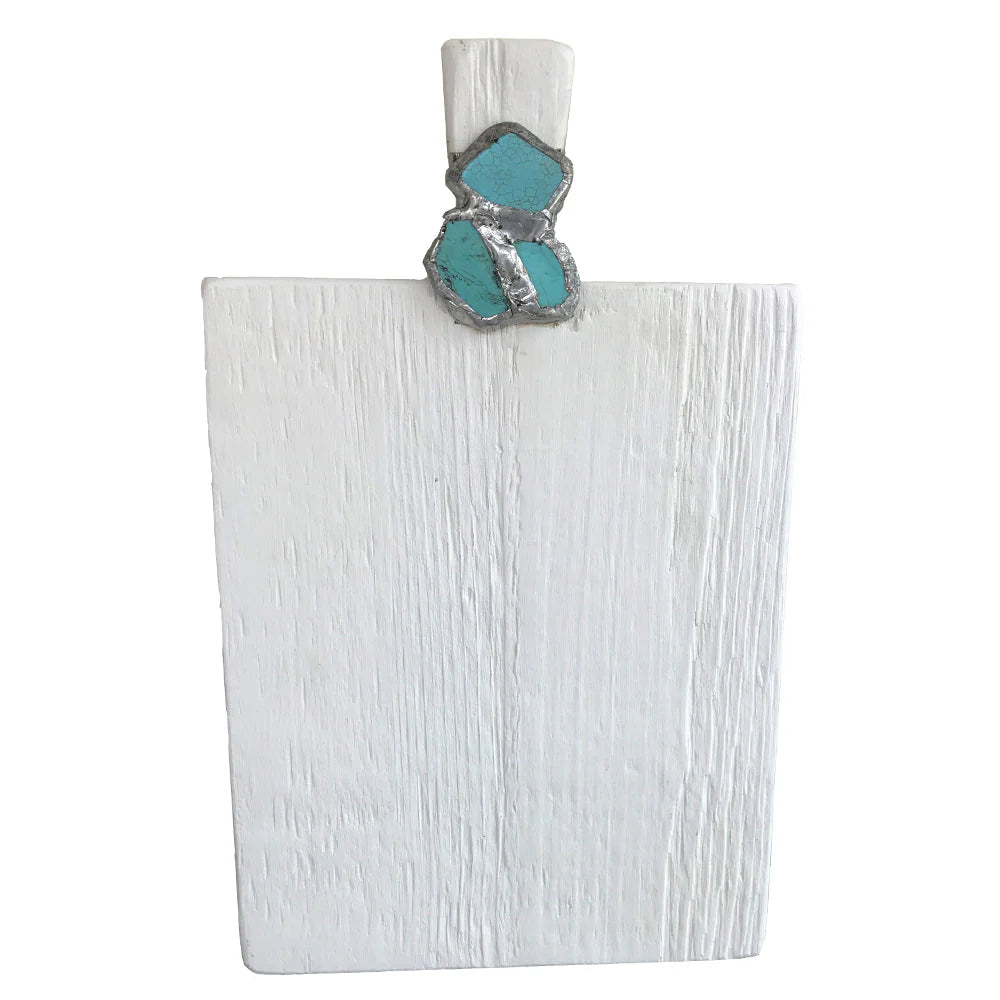 wood footed charcuter board white aqua geode