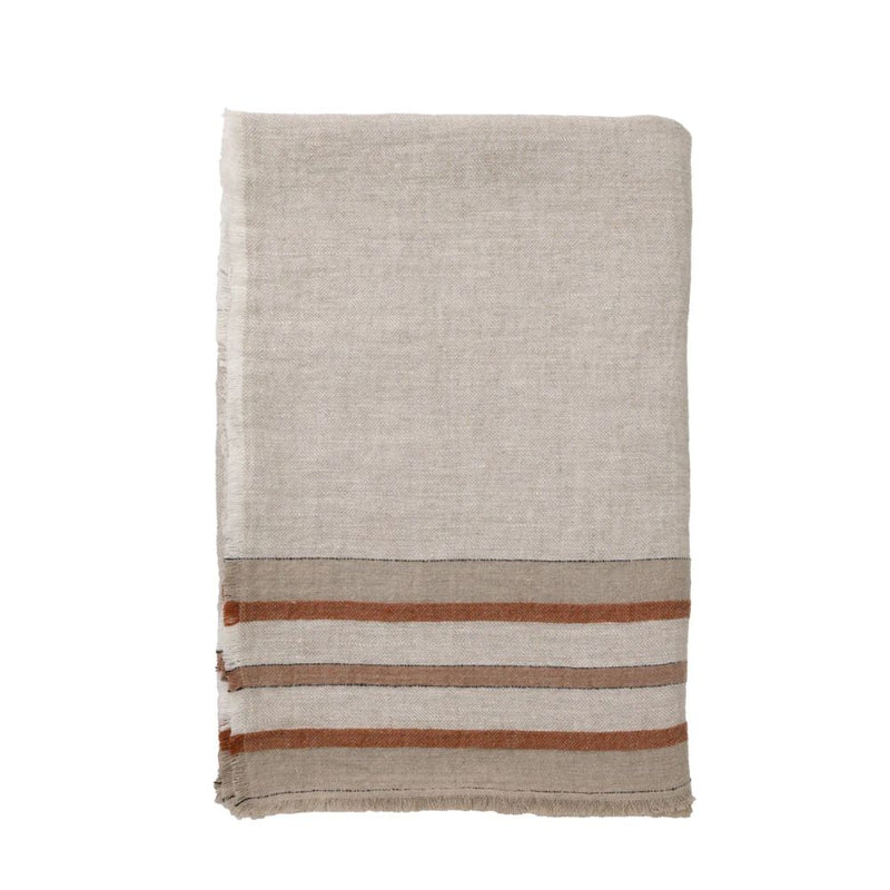 natural tan linen throw rust ivory herringbone stripes