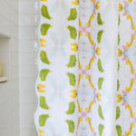 green patterned shower curtain scalloped edges