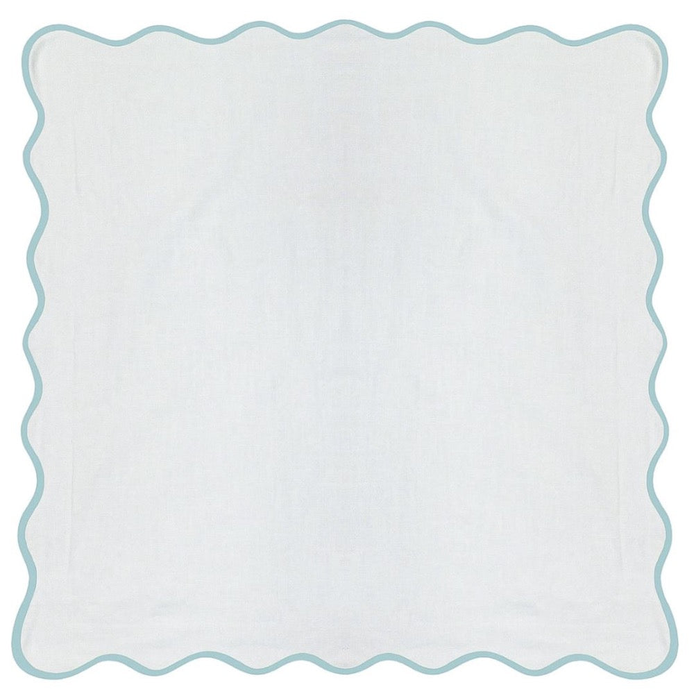 white Euro pillow sham blue piping scalloped edge