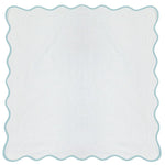 white Euro pillow sham blue piping scalloped edge