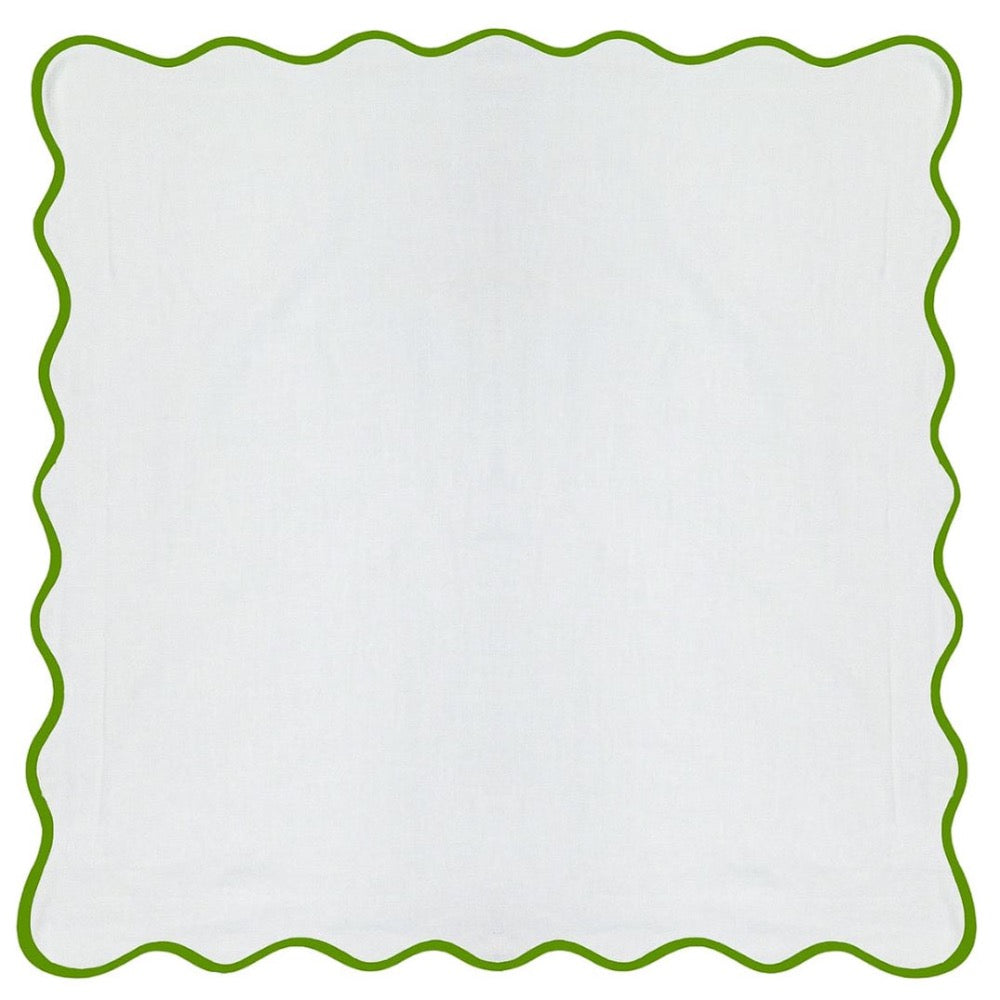 white Euro pillow sham green piping scalloped edge