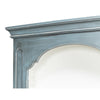 tall blue grey distressed bookcase white interior crown molding 