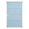 tall blue grey distressed bookcase white interior crown molding 