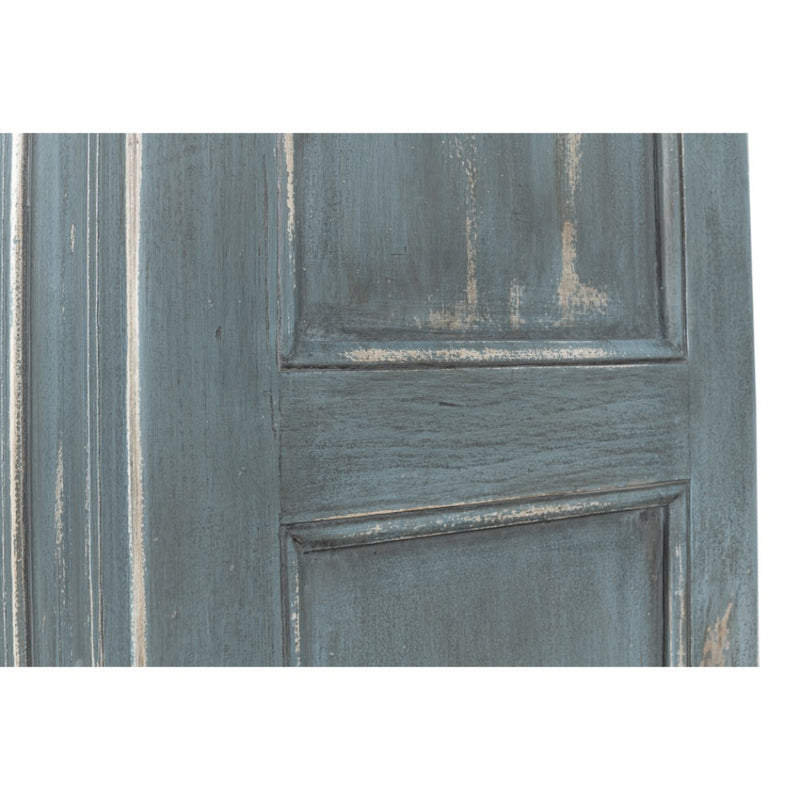 tall blue grey distressed bookcase white interior crown molding 