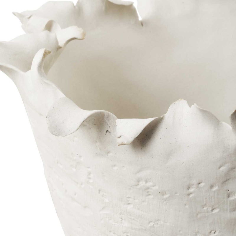 white ceramic bowl round textured rippled edge