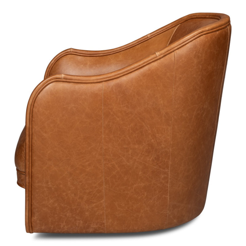 barrel shape cognac leather swivel shape